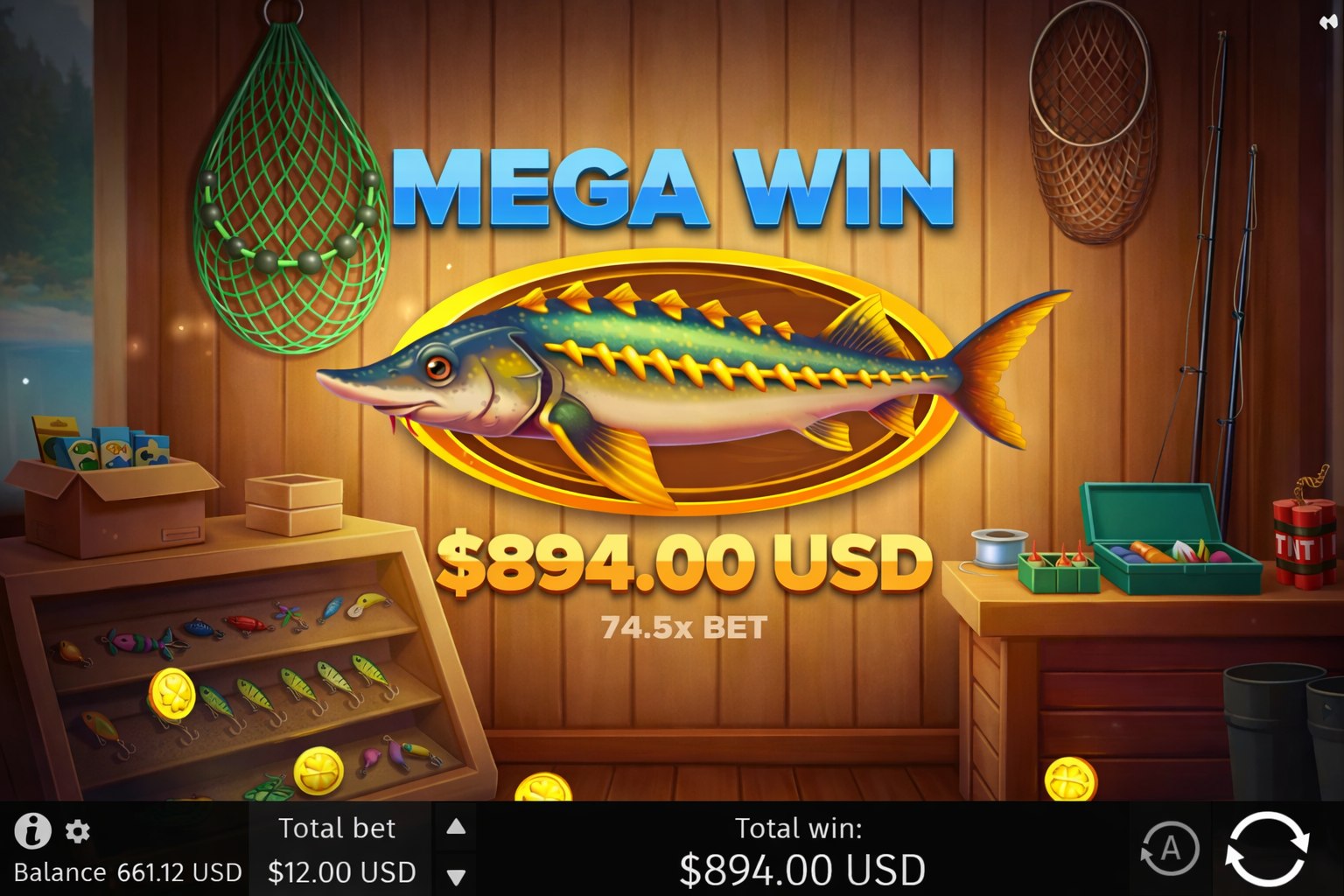 Fishing Club 2 TNT bonus feature purchase and round view