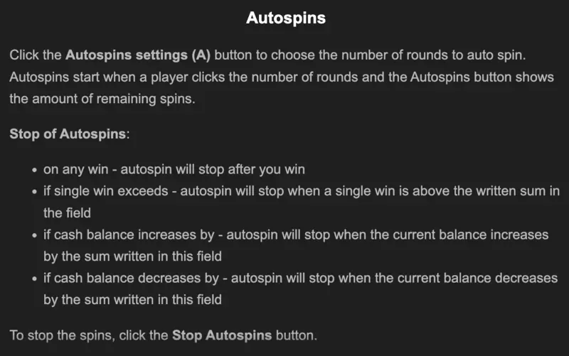 Fishing Club 2 autospins settings panel with stop conditions