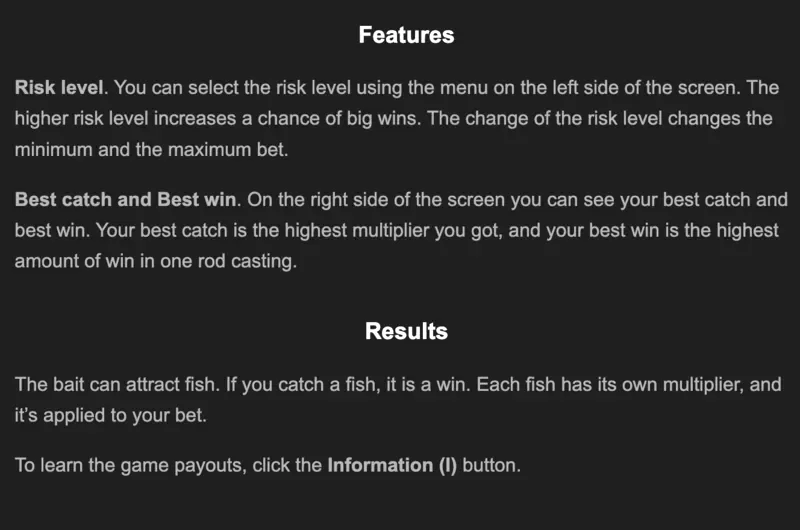 Fishing Club 2 in-game features and results help screen