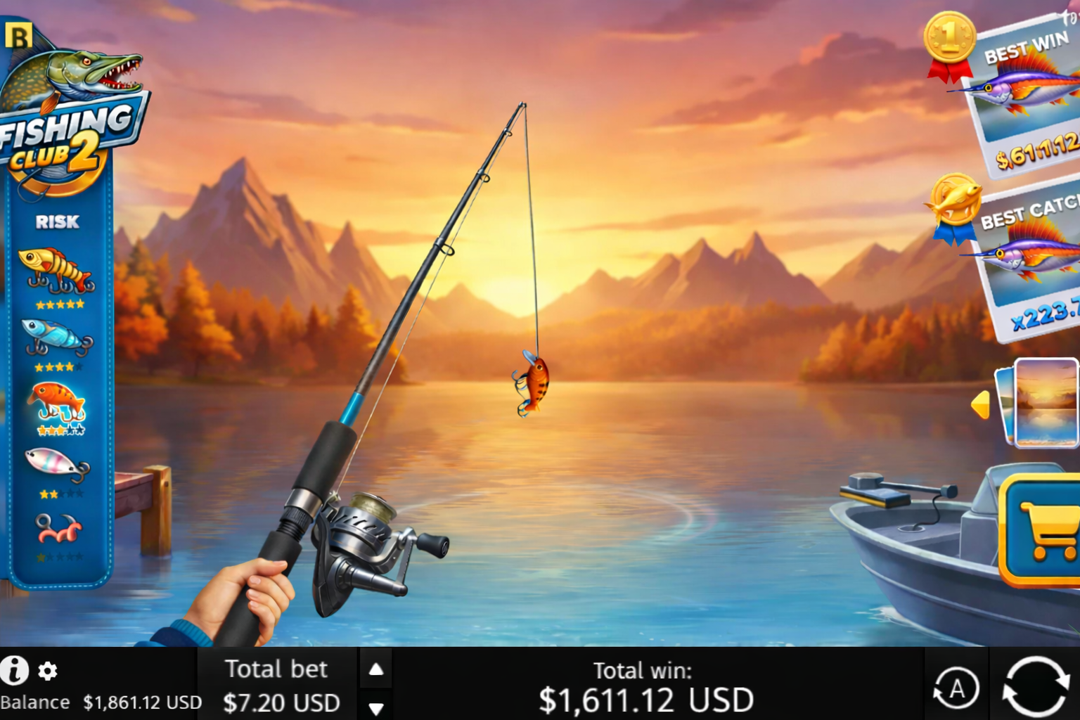 Fishing Club 2 slot interface with lake background